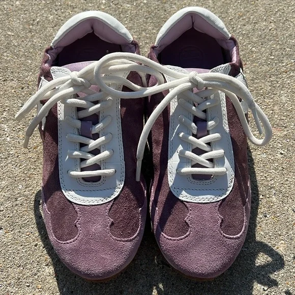 Tory Burch Snow White / Lilac Nylon /Calf Leather suede Tory Sneaker Size 5 NEW - Picture 12 of 12